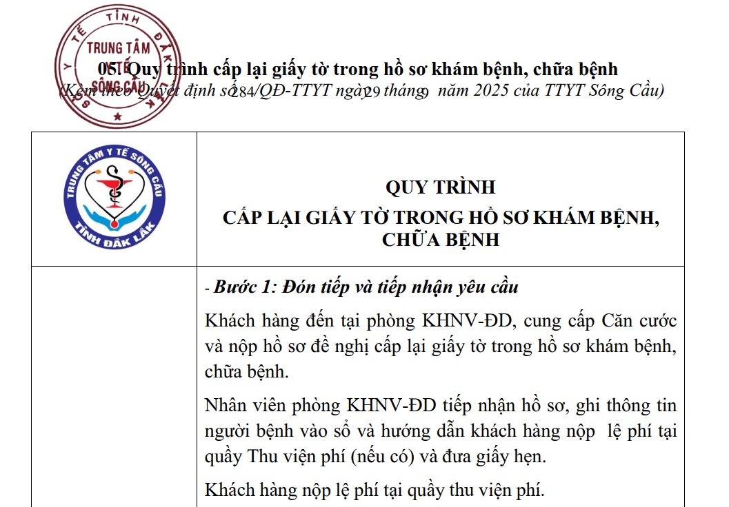 Quy trình cấp lại giấy tờ trong hồ sơ khám bệnh, chữa bệnh